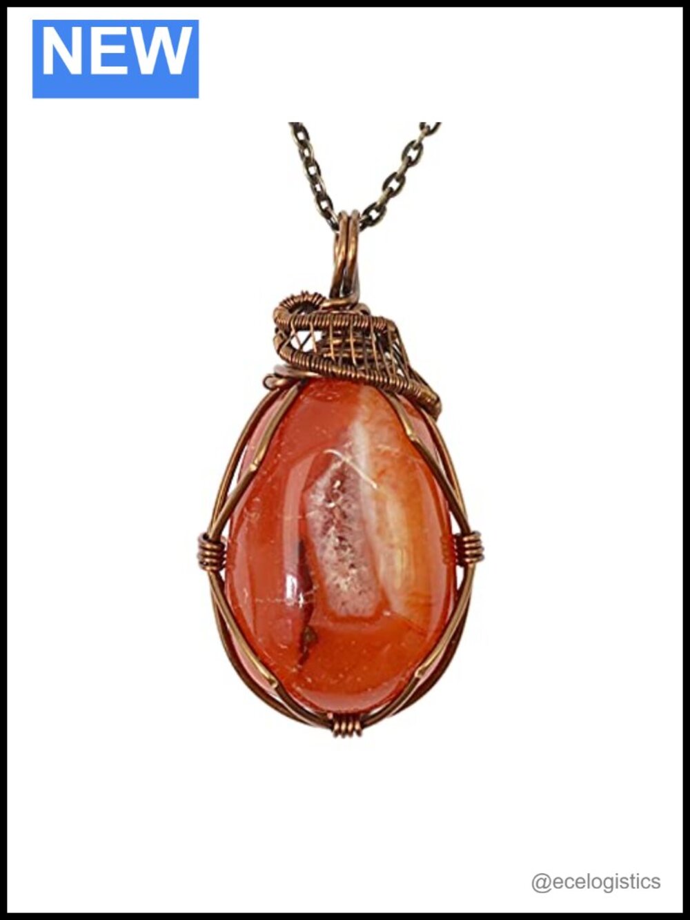 Handcrafted Raw Carnelian Wire Wrapped Pendant Necklace Antique Bronze 24 in